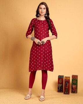 women ikat print straight kurta