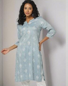 women ikat print straight kurta