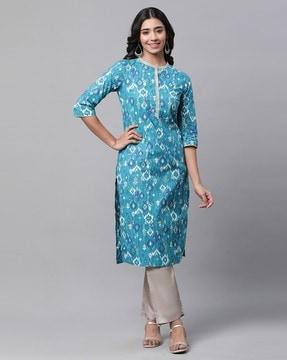 women ikat print straight kurta