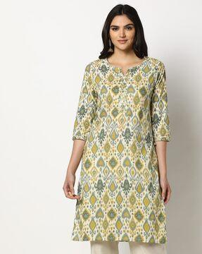 women ikat print straight kurta