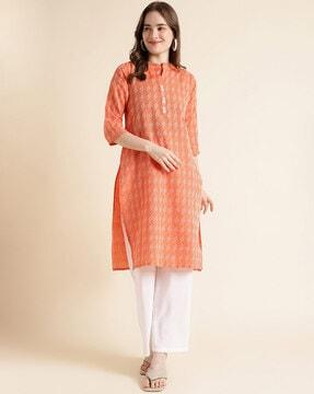 women ikat print straight kurta