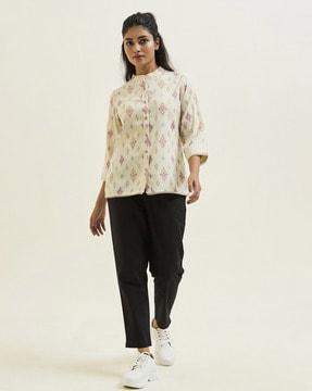 women ikat print tailored fit shirt