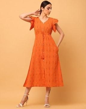 women ikat print v-neck a-line dress