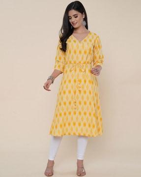 women ikat print v-neck angrakha kurta