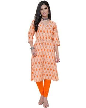 women ikat print v-neck angrakha kurta