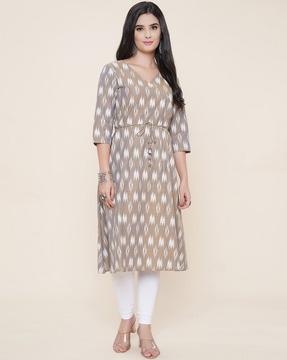 women ikat print v-neck angrakha kurta