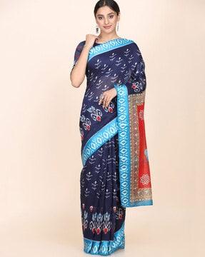 women ikat saree with contrast border