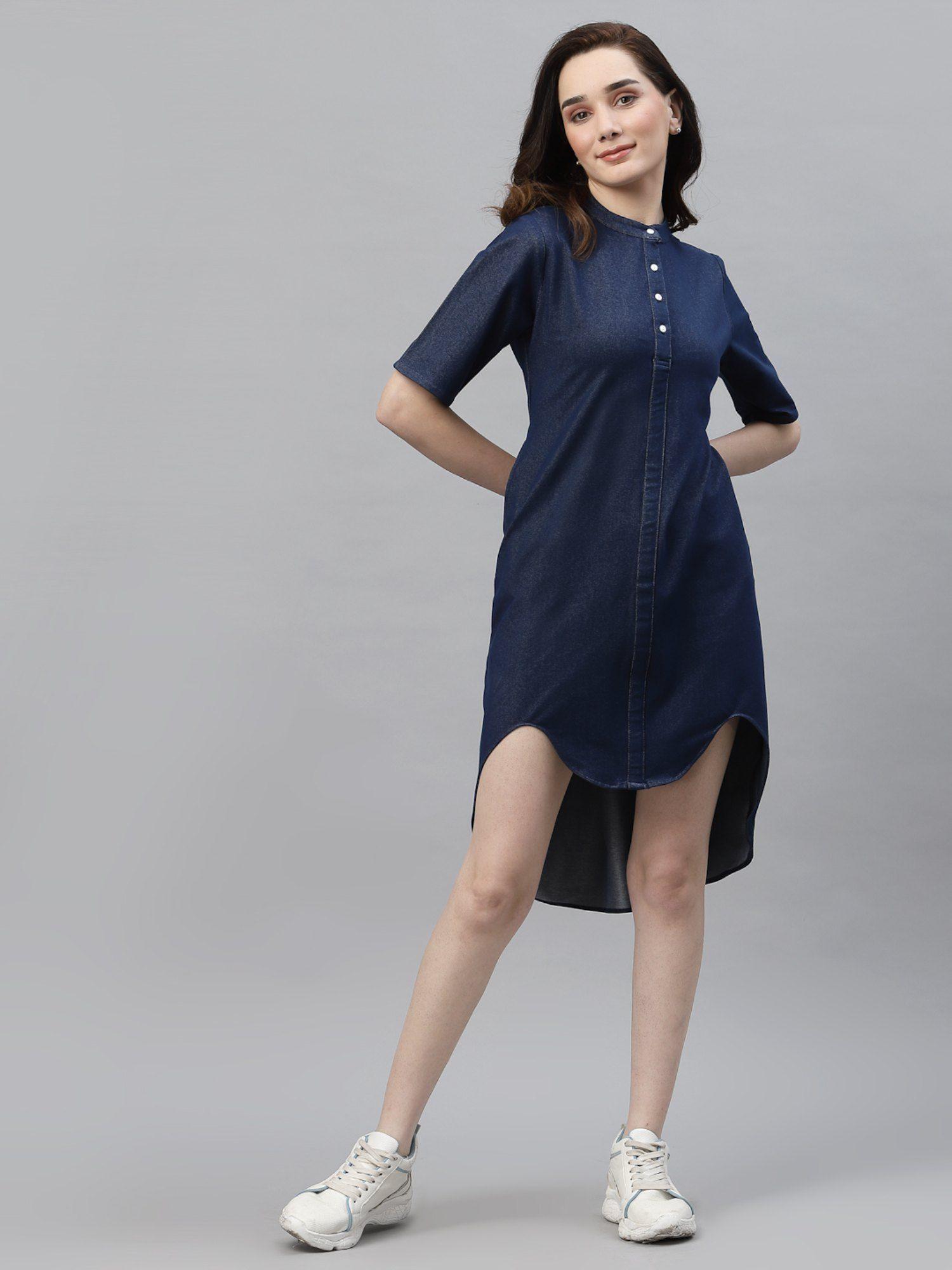 women indigo curved bottom dress