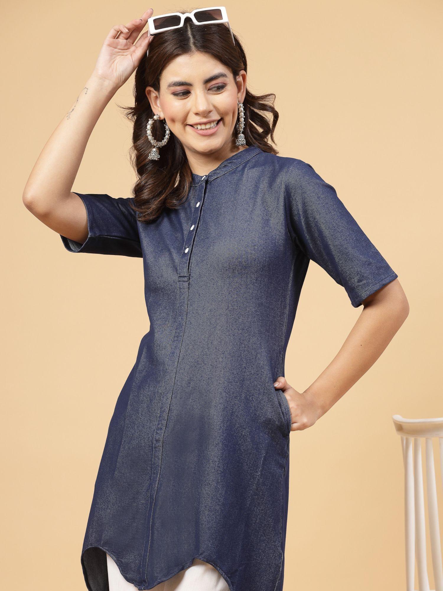 women indigo curved bottom kurta