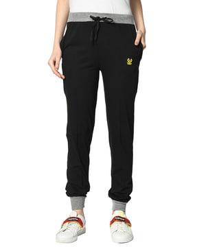 women insert pockets track pants with waist tie-up