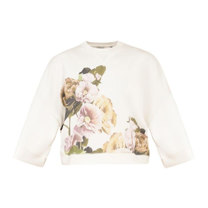 women ivory floral print boxy sweatshirt