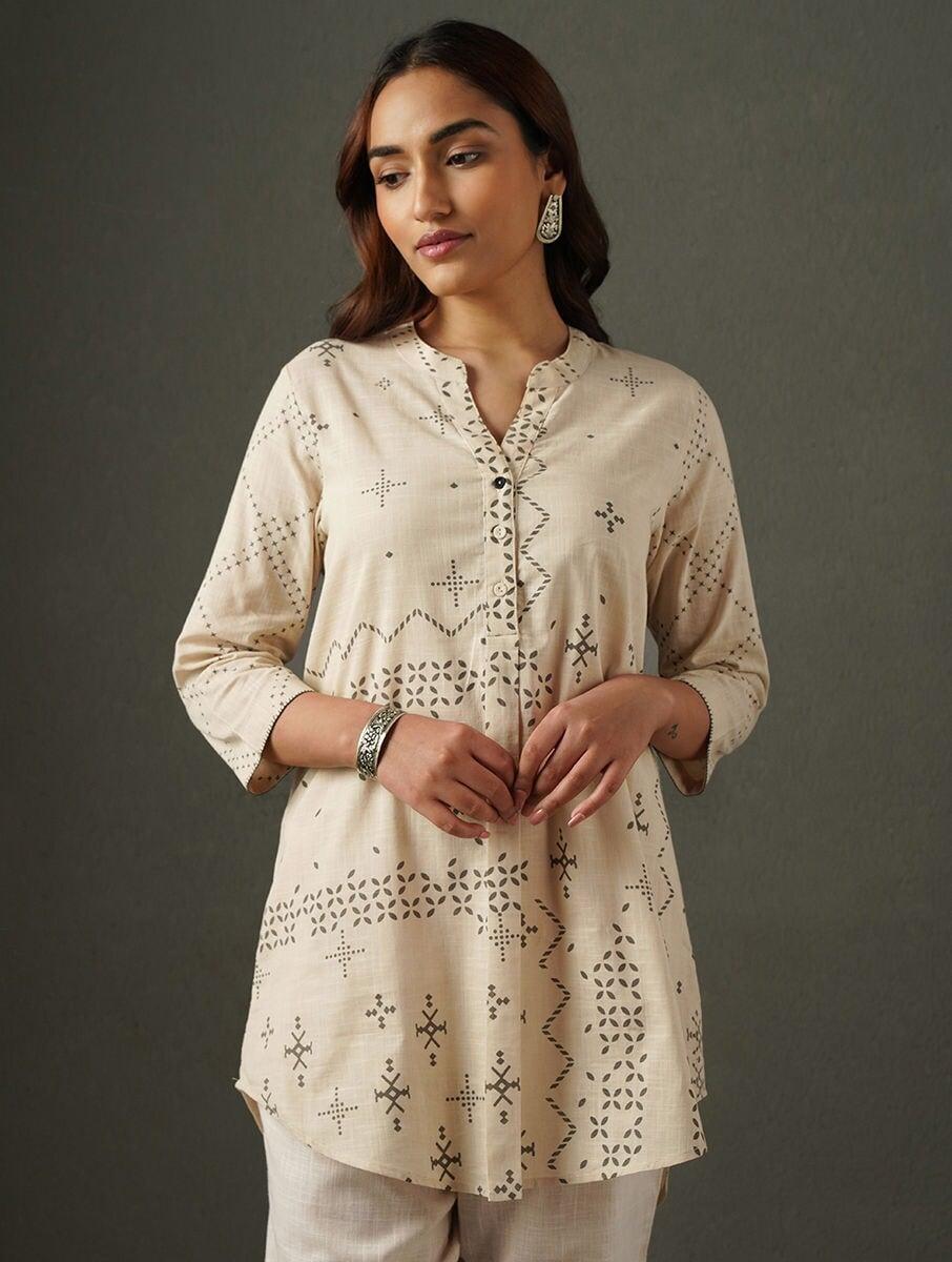 women ivory printed loose fit tunics