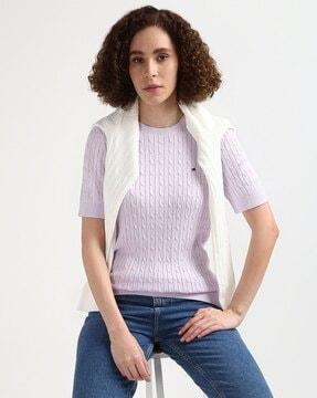 women jenny cable pullover with short sleeves