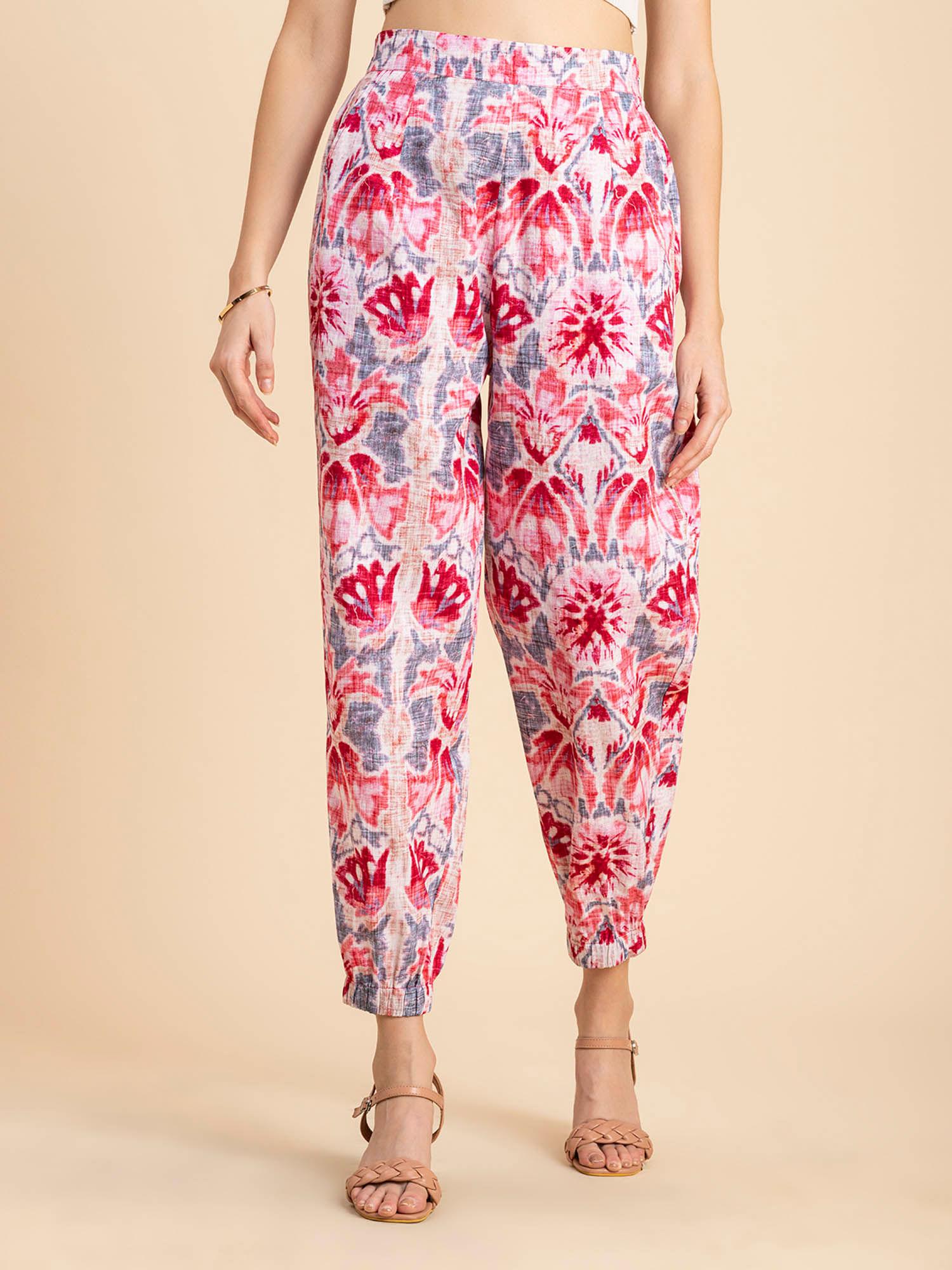 women jogger fit poplin floral pink pant