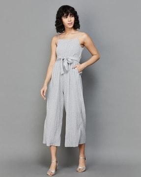 women jumpsuit with waist tie-up