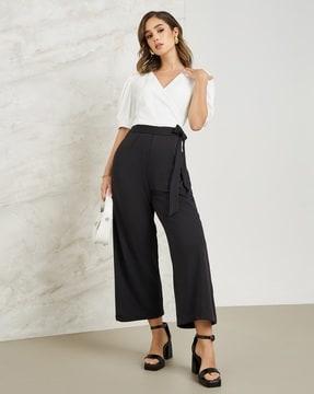 women jumpsuit with waist tie-up