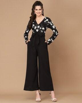 women jumpsuit with waist tie-up