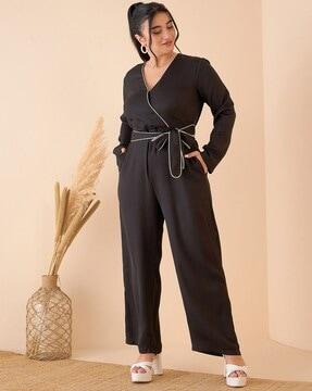 women jumpsuit with waist tie-up