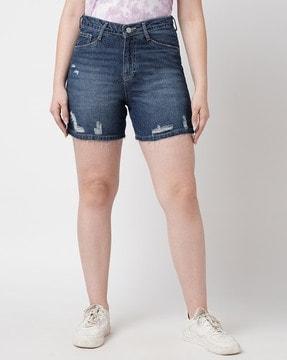 women k4041 washed distressed slim fit shorts