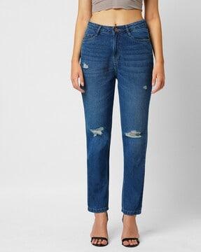 women k630 high-rise distressed straight fit jeans
