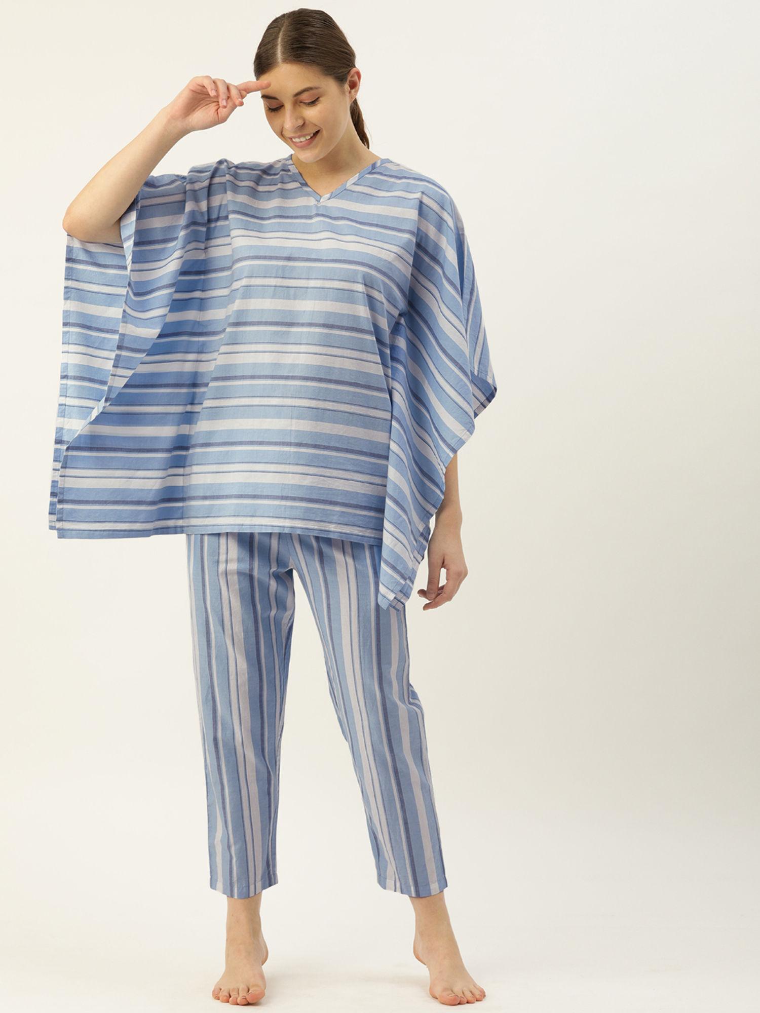 women kaftan & pyjamas set - blue