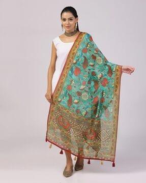 women kalamkari print dupatta with tassels