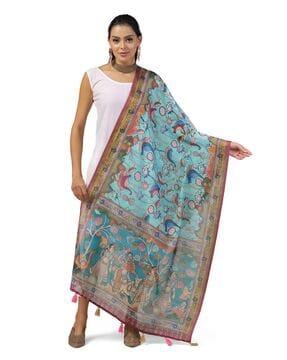 women kalamkari print dupatta with tassels