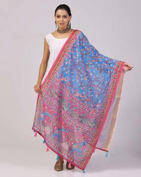 women kalamkari print dupatta with tassels