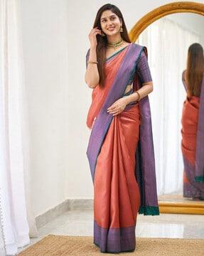 women kanjeevaram saree with contrast border