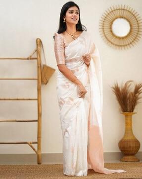 women kanjeevaram saree with leaf woven motifs