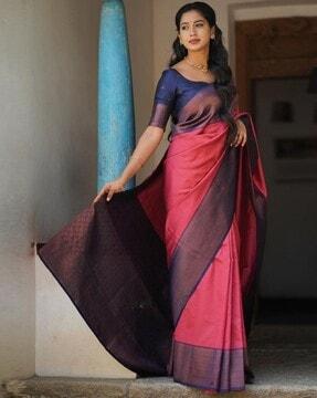 women kanjeevaram silk saree with contrast border