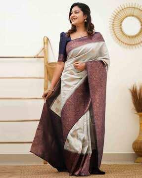 women kanjeevaram silk saree with contrast border
