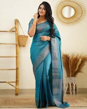 women kanjeevaram silk saree with contrast border