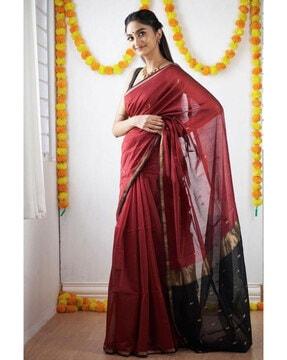 women kanjeevaram woven saree with contrast border