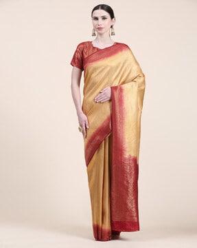 women kanjeevaram woven saree with contrast border