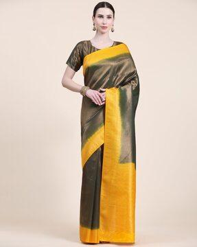 women kanjeevaram woven saree with contrast zari border