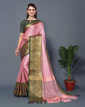 women kanjeevaram woven saree with zari accent