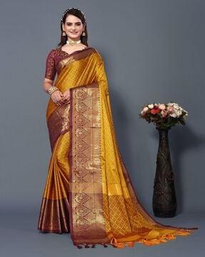 women kanjeevaram woven saree with zari accent