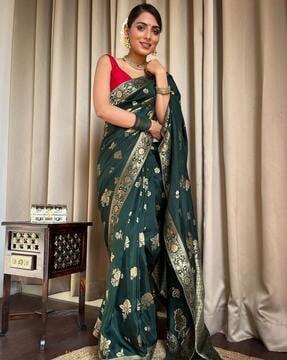 women kanjeevaram woven saree with zari accent