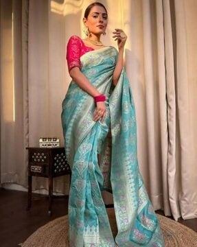 women kanjeevaram woven saree with zari accent