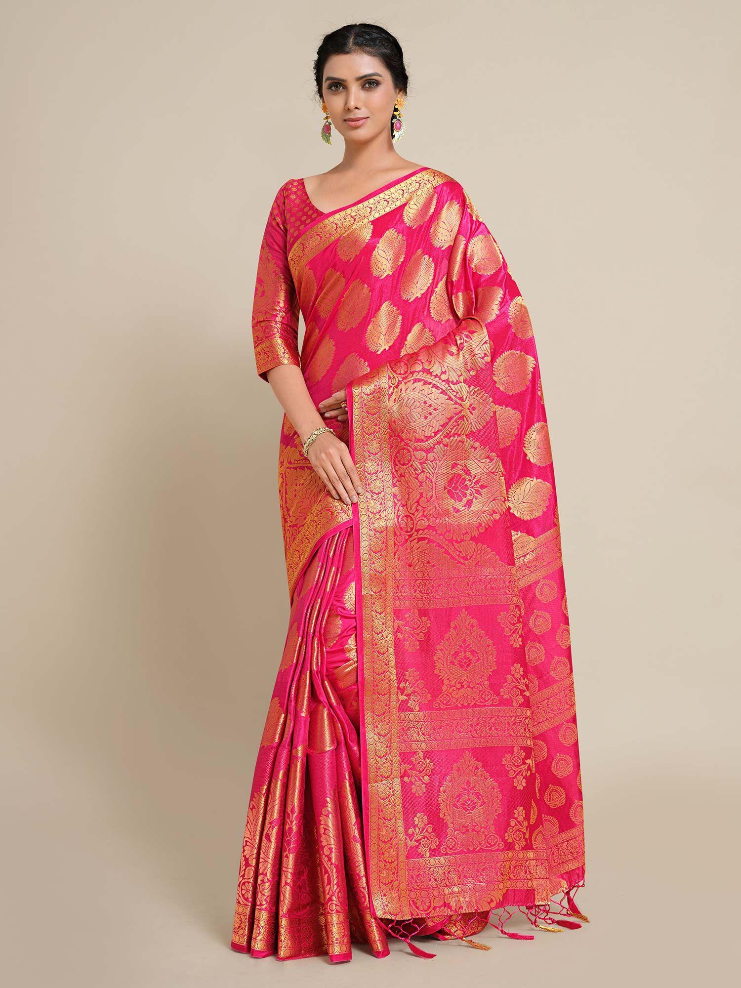 women kanjivaram art silk saree with unstiched brocade blouse with unstitched