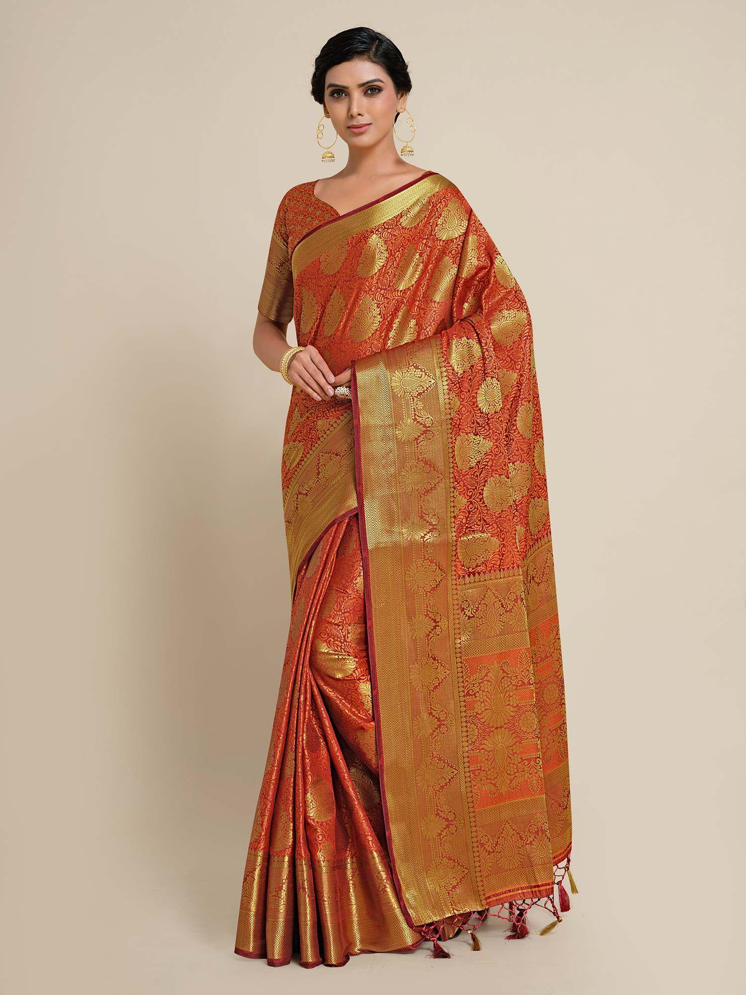 women kanjivaram art silk saree with unstiched brocade blouse with unstitched