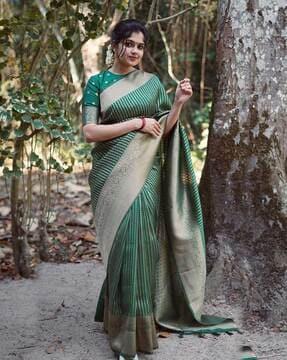 women kanjivaram silk saree with contrast border