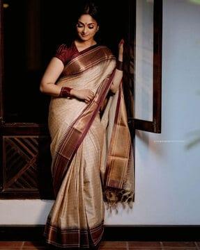 women kanjivaram silk saree with contrast border