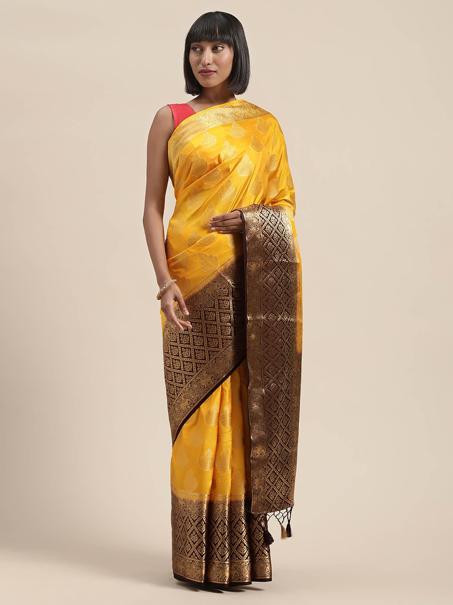 women kanjivaram style silk saree with unstitched blouse