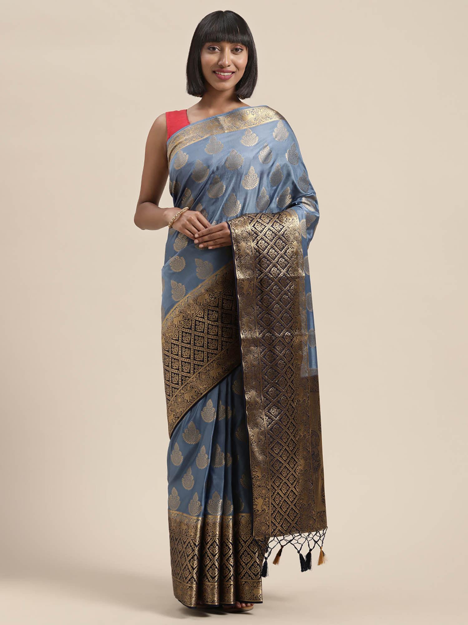 women kanjivaram style silk saree with unstitched blouse