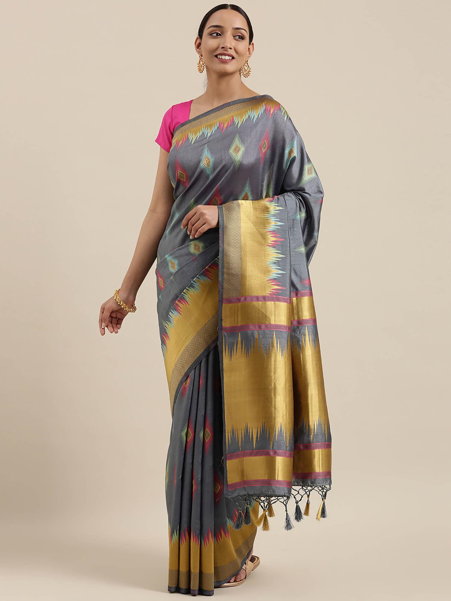 women kanjivaram style silk saree with unstitched blouse