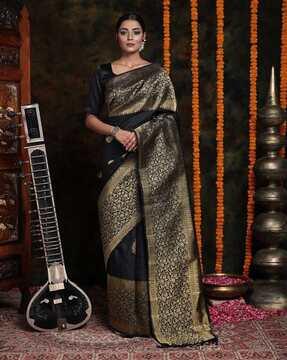 women kanjivaram zari woven saree with unstitched blouse piece