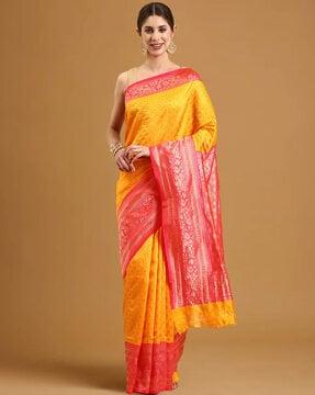 women kanjivaram zari woven saree with unstitched blouse piece