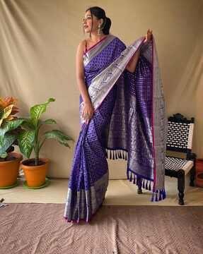 women kanjivaram zari woven saree with unstitched blouse piece